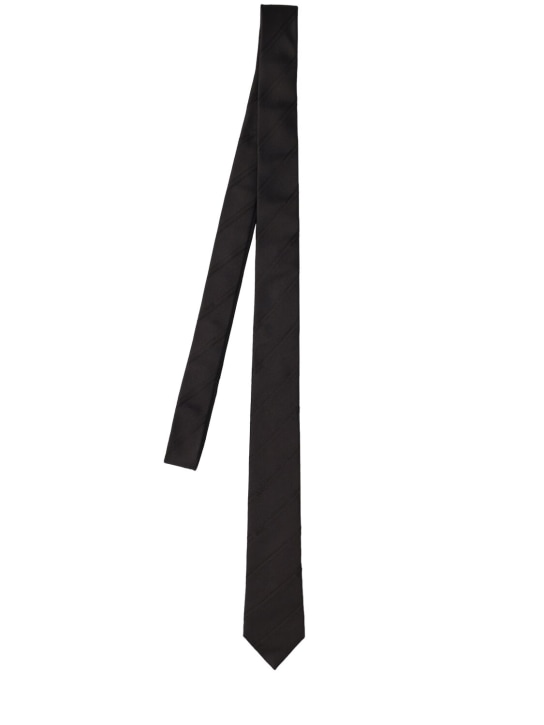 Saint Laurent: Cassandre striped silk tie - Black - men_0 | Luisa Via Roma