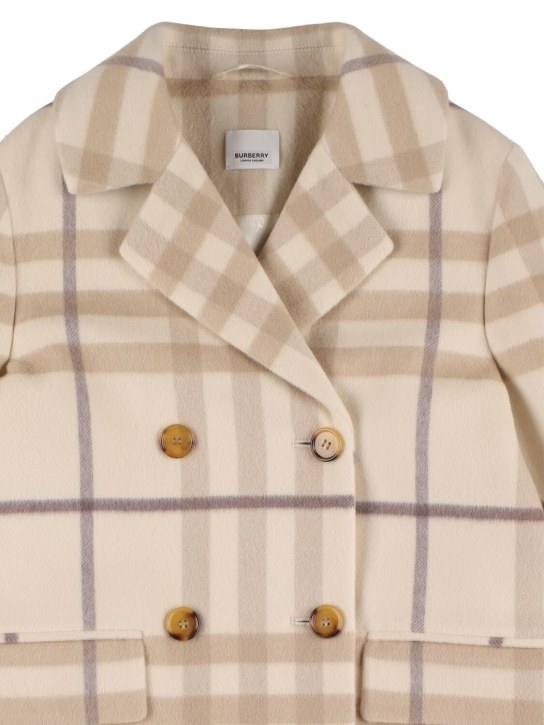 Burberry: Check print wool & cashmere coat - Beige - kids-girls_1 | Luisa Via Roma