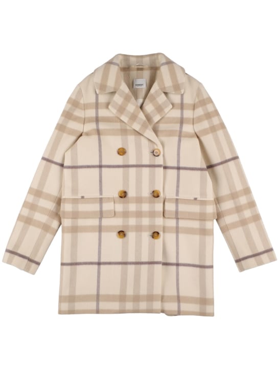 Burberry: Check print wool & cashmere coat - Beige - kids-girls_0 | Luisa Via Roma