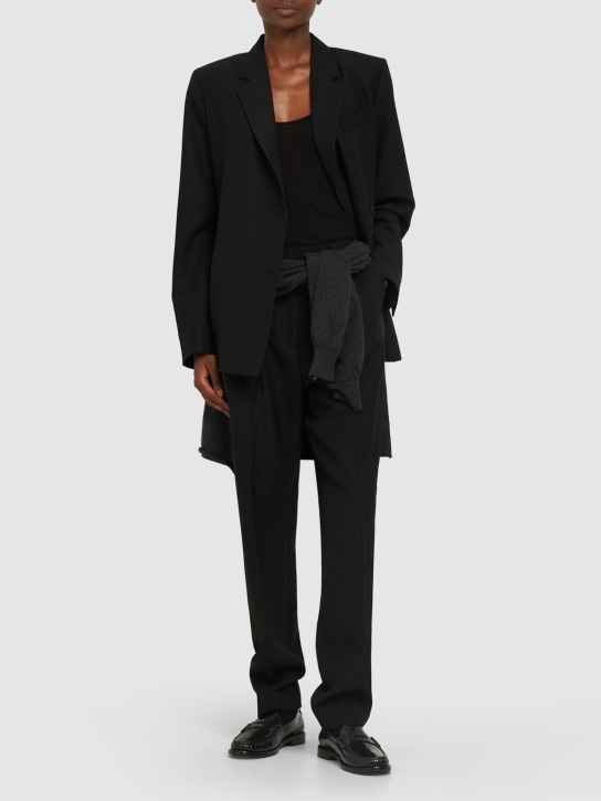 Toteme: Off-center wool blend wrap blazer - Siyah - women_1 | Luisa Via Roma