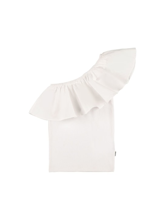 Molo: One shoulder organic cotton & poplin top - Beyaz - kids-girls_0 | Luisa Via Roma