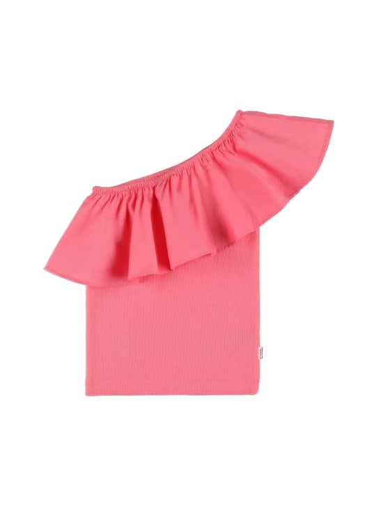 Molo: One shoulder organic cotton & poplin top - Pink - kids-girls_0 | Luisa Via Roma