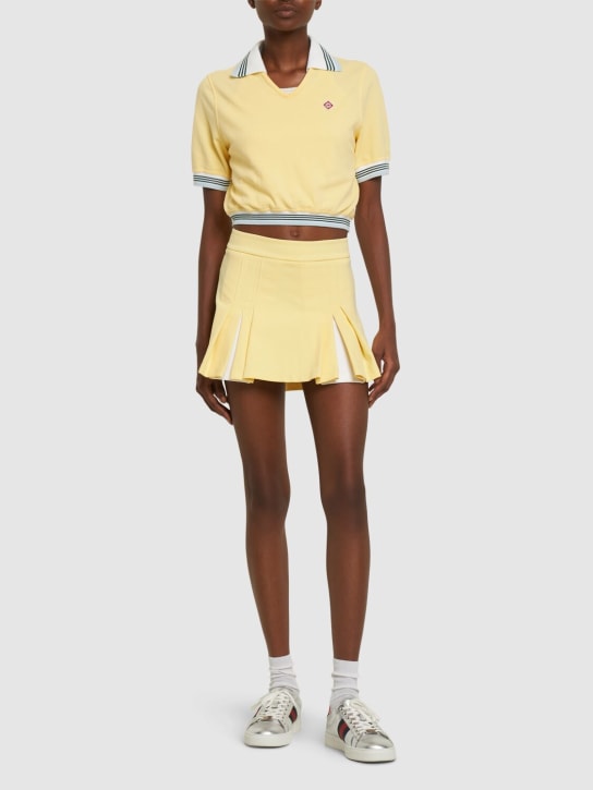 Casablanca: Stretch twill pleated mini skirt - Light Yellow - women_1 | Luisa Via Roma