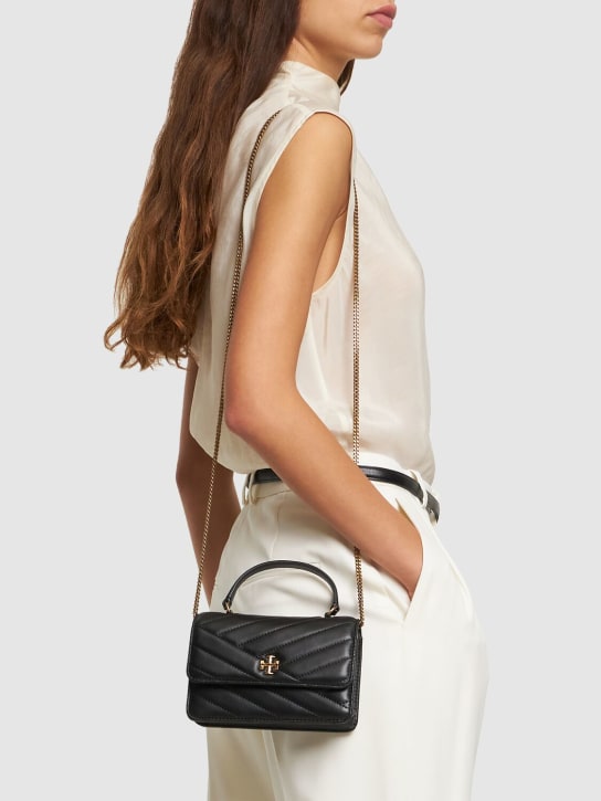 Tory Burch: Mini Kira Chevron leather top handle bag - Black - women_1 | Luisa Via Roma