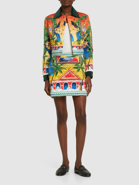 Casablanca: Printed satin quilted cropped jacket - Multicolor - women_1 | Luisa Via Roma