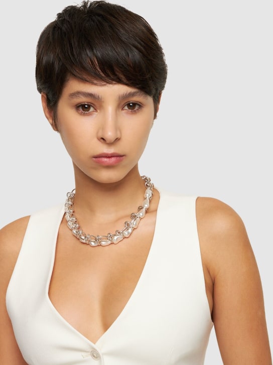 Isabel Marant: Rain Drop chain collar necklace - Silver/White - women_1 | Luisa Via Roma
