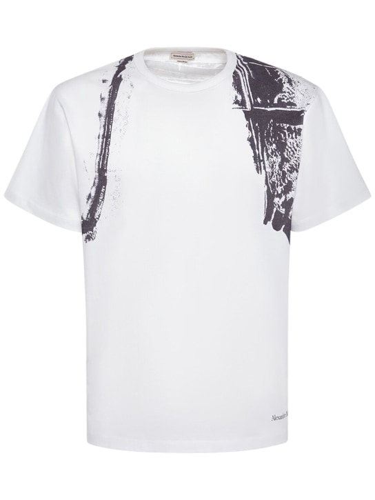Alexander McQueen: Baumwoll-T-Shirt mit Körpergürtelmotiv - Weiß/Schwarz - men_0 | Luisa Via Roma
