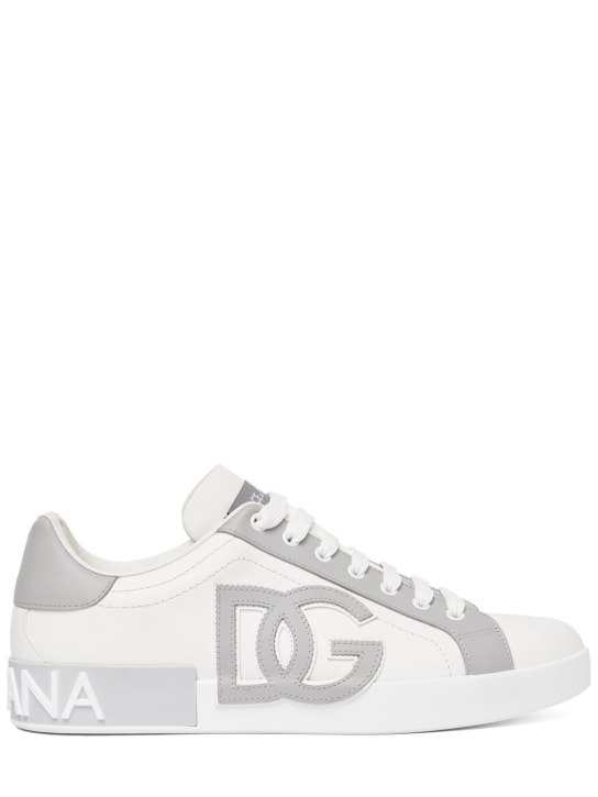 Dolce&Gabbana: Sneakers Portofino de piel - Blanco - men_0 | Luisa Via Roma