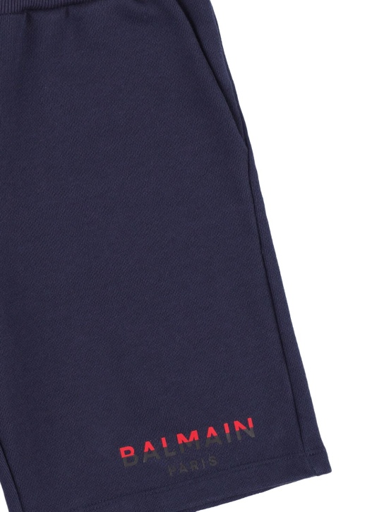 Balmain: Organic cotton sweat shorts - Dark Blue - kids-boys_1 | Luisa Via Roma