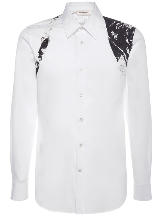 Alexander McQueen: Camisa de algodón estampado - Blanco Óptico - men_0 | Luisa Via Roma