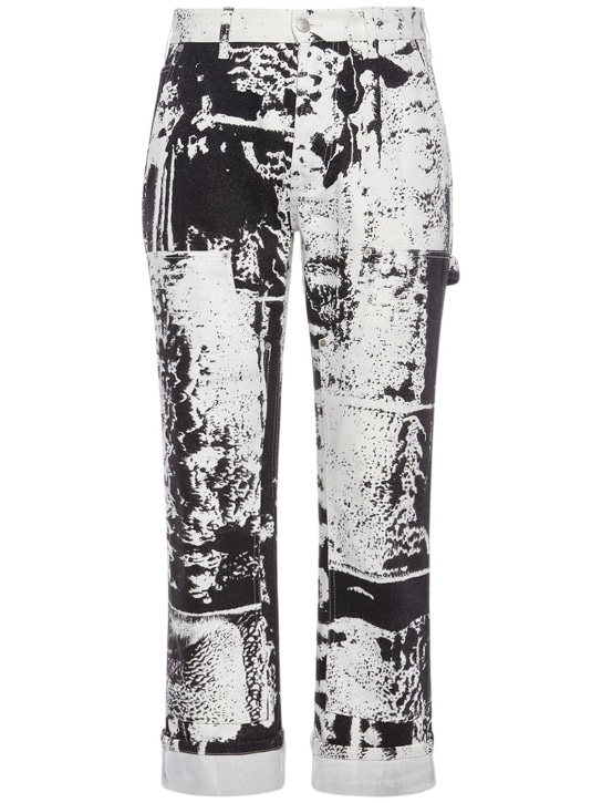 Alexander McQueen: Jeans in denim di cotone con patch - Bianco/Nero - men_0 | Luisa Via Roma