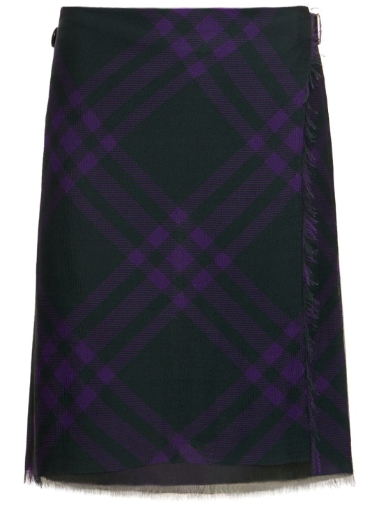 Burberry: Check pleated wrap midi skirt - Black/Purple - women_0 | Luisa Via Roma
