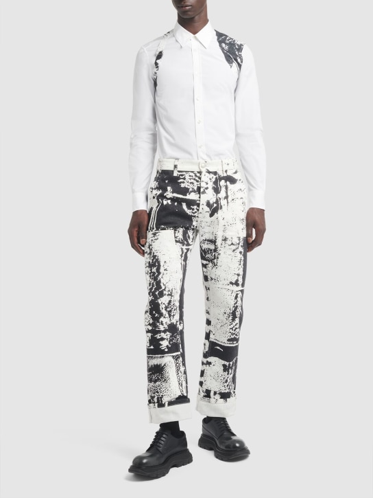 Alexander McQueen: Printed harness cotton shirt - Optic White - men_1 | Luisa Via Roma