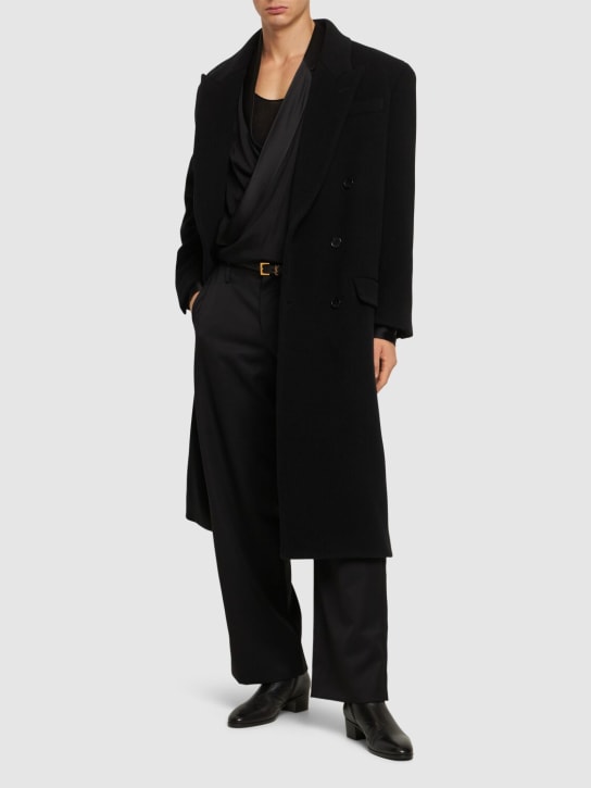 Saint Laurent: Wool long coat - Black - men_1 | Luisa Via Roma