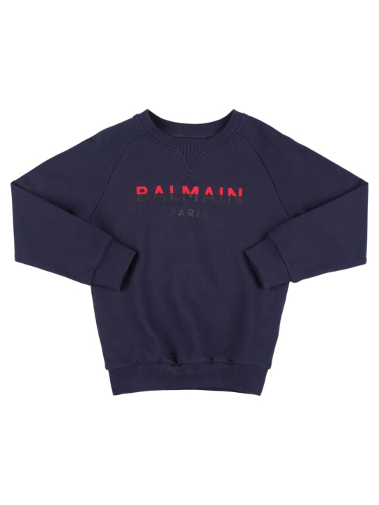 Balmain: Organic cotton sweatshirt - Blue - kids-boys_0 | Luisa Via Roma