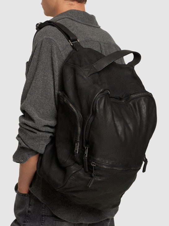 Giorgio Brato: Brushed leather weekend backpack - Black - men_1 | Luisa Via Roma
