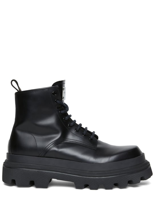 Dolce&Gabbana: Leather combat boots - Black - men_0 | Luisa Via Roma