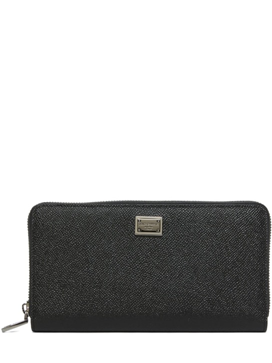 Dolce&Gabbana: Dauphine leather zip around wallet - Siyah - men_0 | Luisa Via Roma