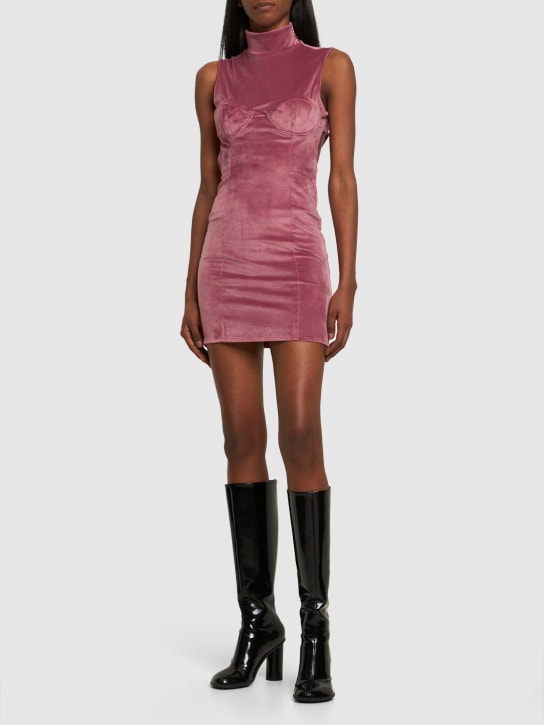 GCDS: GCDS high neck velvet mini dress - Pink - women_1 | Luisa Via Roma