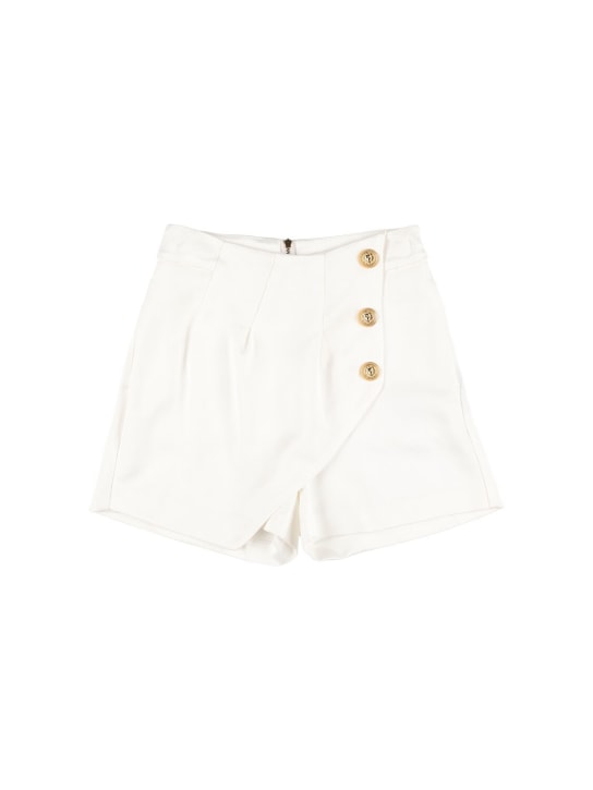 Balmain: Shorts de gabardina de algodón - Blanco - kids-girls_0 | Luisa Via Roma