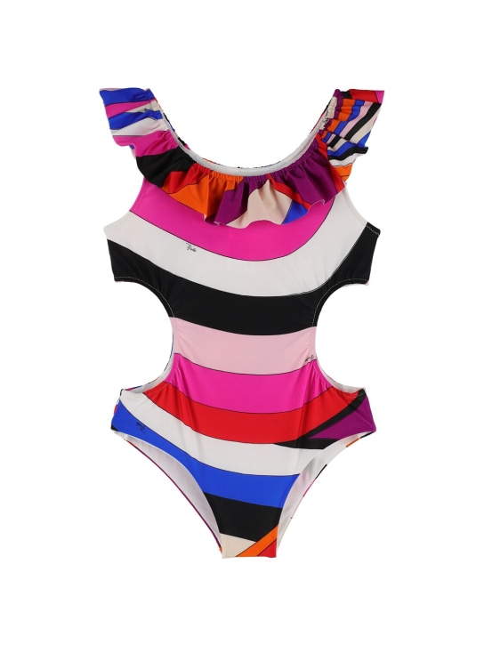 Pucci: Printed lycra one piece swimsuit - Fuchsia/Multi - kids-girls_0 | Luisa Via Roma