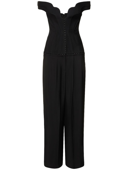 MUGLER: Twill off-shoulder bustier jumpsuit - Black - women_0 | Luisa Via Roma