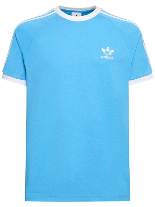 adidas Originals: T-shirt en coton à 3 bandes - Bleu/Blanc - men_0 | Luisa Via Roma