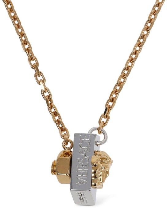 Versace: Greek motif bolt charm necklace - Gold - women_0 | Luisa Via Roma