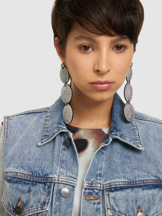 So-le Studio: Eclipse leather earrings - Silver - women_1 | Luisa Via Roma
