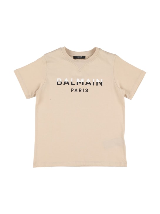 Balmain: Organic cotton jersey t-shirt - Beige - kids-boys_0 | Luisa Via Roma