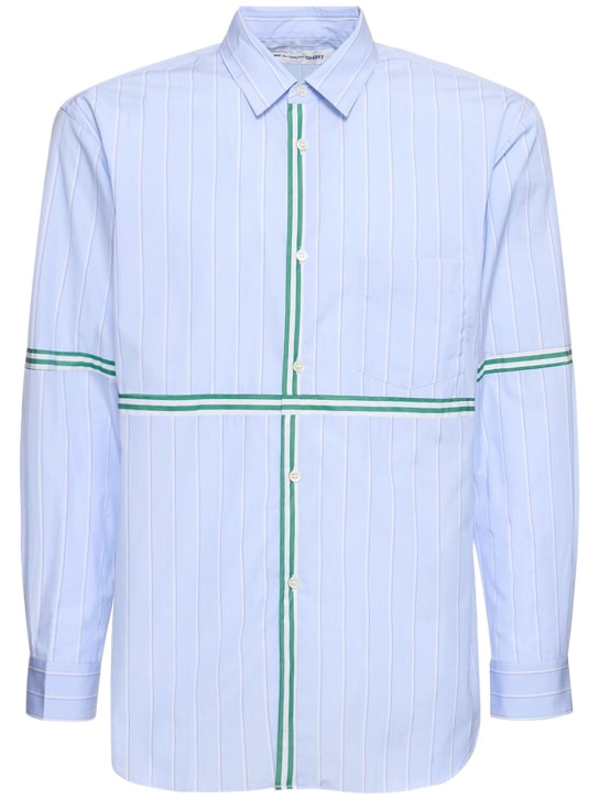 Comme des Garçons Shirt: Camisa de popelina de algodón a rayas - Azul/Blanco - men_0 | Luisa Via Roma