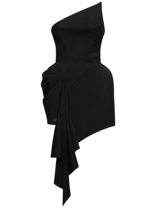 MUGLER: Robe courte asymétrique en cady drapé - Noir - women_0 | Luisa Via Roma