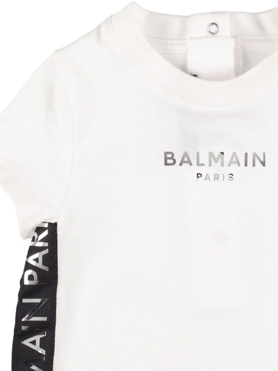 Balmain: Organic cotton jersey romper & bib - White - kids-boys_1 | Luisa Via Roma