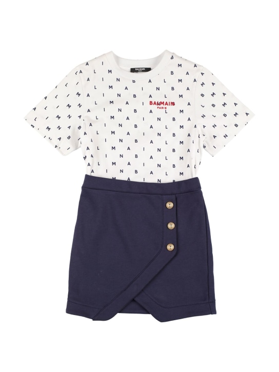 Balmain: Organic cotton jersey & sweat dress - White/Blue - kids-girls_0 | Luisa Via Roma