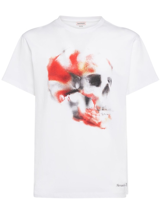 Alexander McQueen: Obscured skull cotton t-shirt - Beyaz - men_0 | Luisa Via Roma