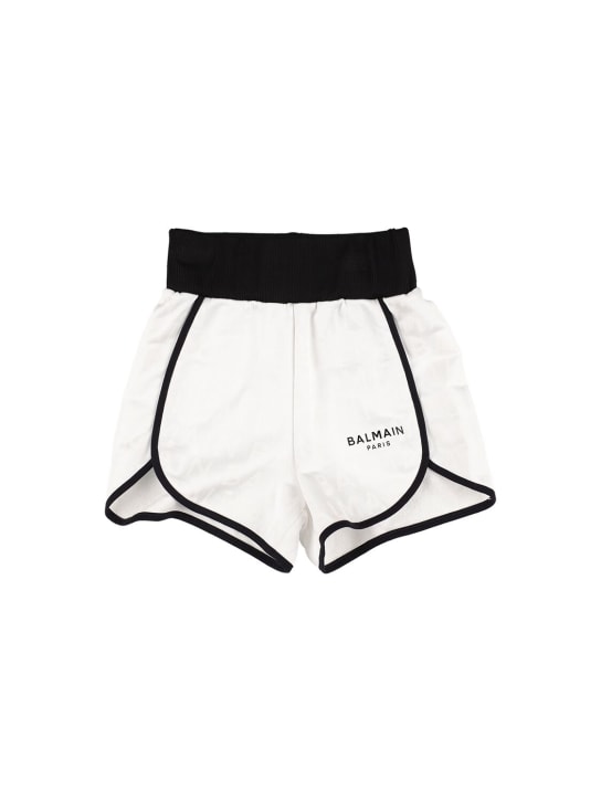 Balmain: Shorts deportivos de algodón - Blanco/Negro - kids-girls_0 | Luisa Via Roma