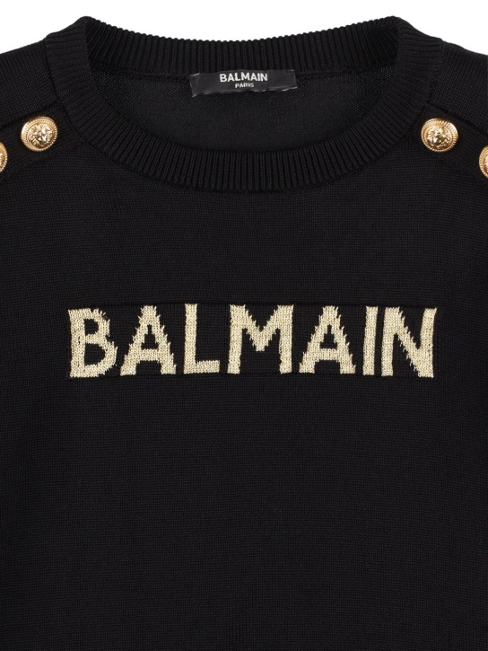 Balmain: Logo棉&粘胶纤维针织毛衣 - 黑色 - kids-girls_1 | Luisa Via Roma