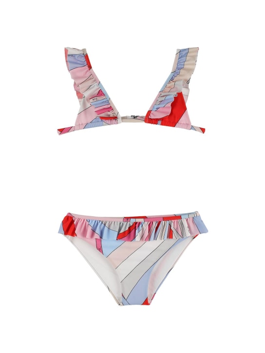 Pucci: Set bikini in lycra stampata / ruches - Ivory/Multi - kids-girls_0 | Luisa Via Roma