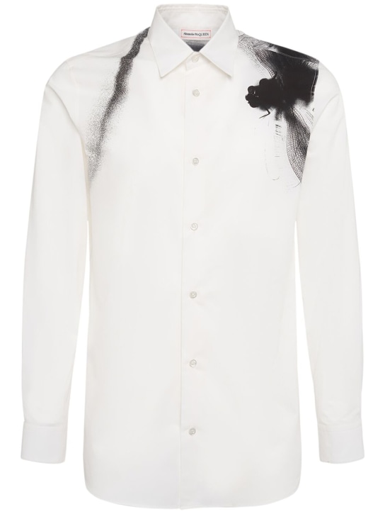 Alexander McQueen: 印花休闲棉质衬衫 - 白色/黑色 - men_0 | Luisa Via Roma