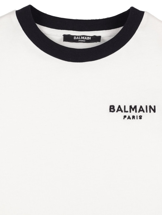 Balmain: T-shirt en jersey de coton biologique - Blanc - kids-boys_1 | Luisa Via Roma