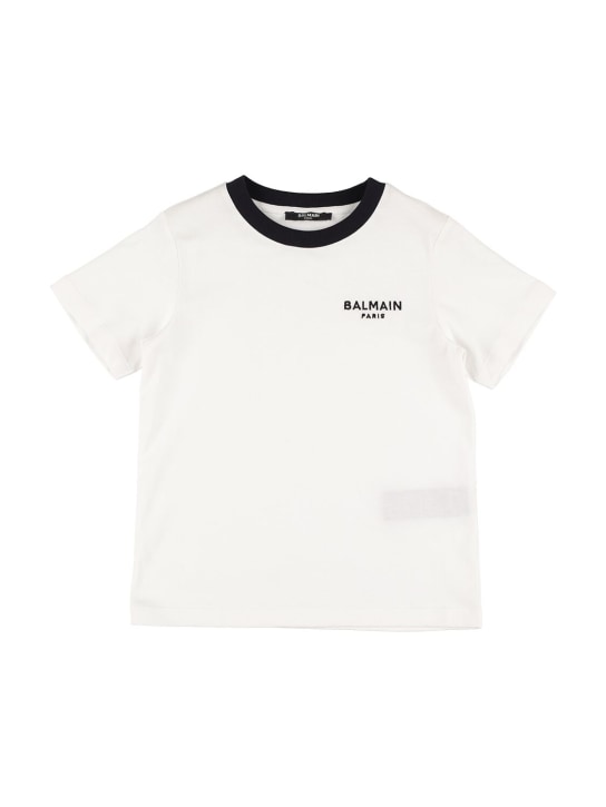 Balmain: Camiseta de jersey de algodón orgánico - Blanco - kids-boys_0 | Luisa Via Roma