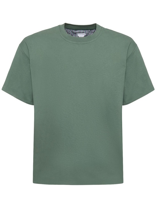 Bottega Veneta: T-shirt en jersey et popeline de coton à rayures - Swamp - men_0 | Luisa Via Roma