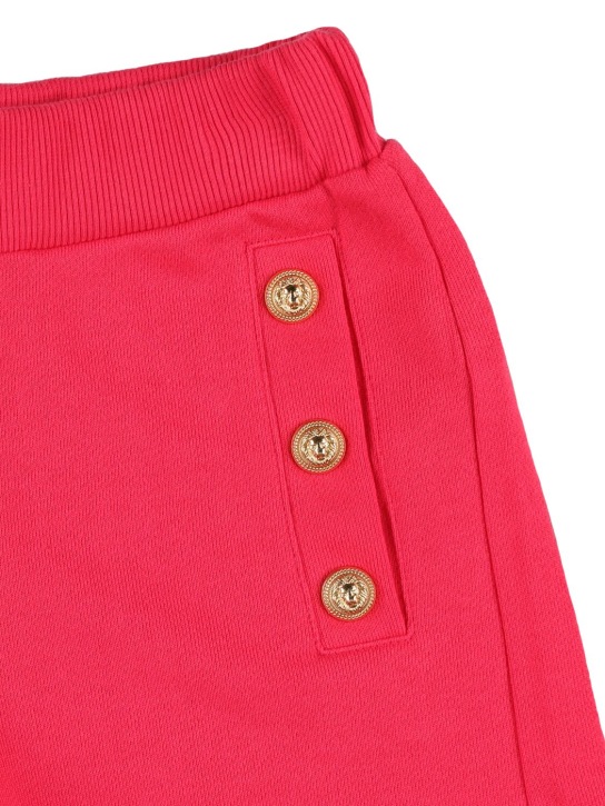Balmain: Shorts de felpa de algodón orgánico - Rojo - kids-girls_1 | Luisa Via Roma