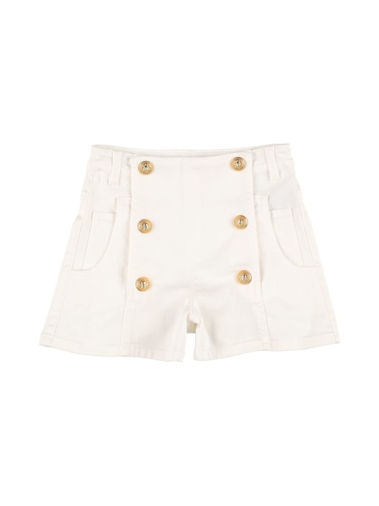 Balmain: Shorts de mezcla de algodón - Blanco - kids-girls_0 | Luisa Via Roma