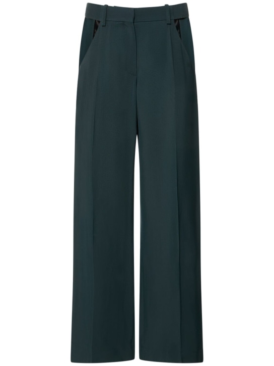 MUGLER: Viscose twill straight cutout pants - Dark Green - women_0 | Luisa Via Roma