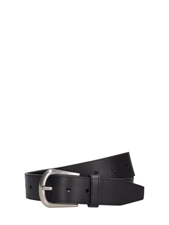 Balenciaga: 35mm Half Moon vegetal leather belt - Black - men_0 | Luisa Via Roma