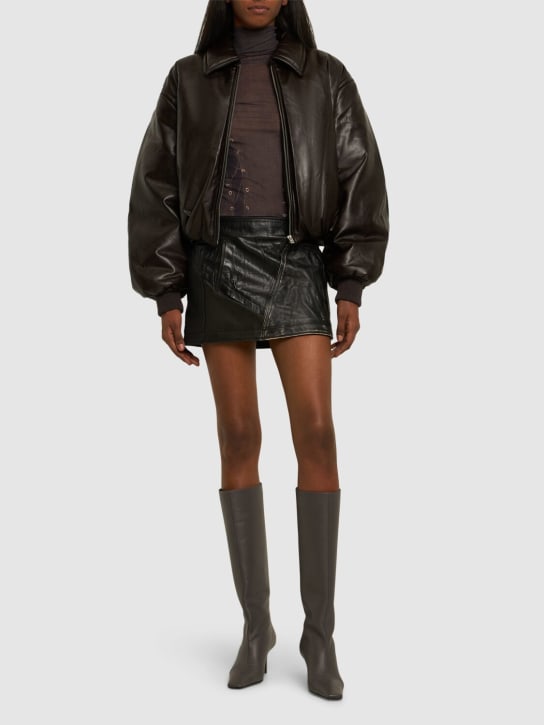 Acne Studios: Faux leather puffer bomber jacket - Dark Brown - women_1 | Luisa Via Roma