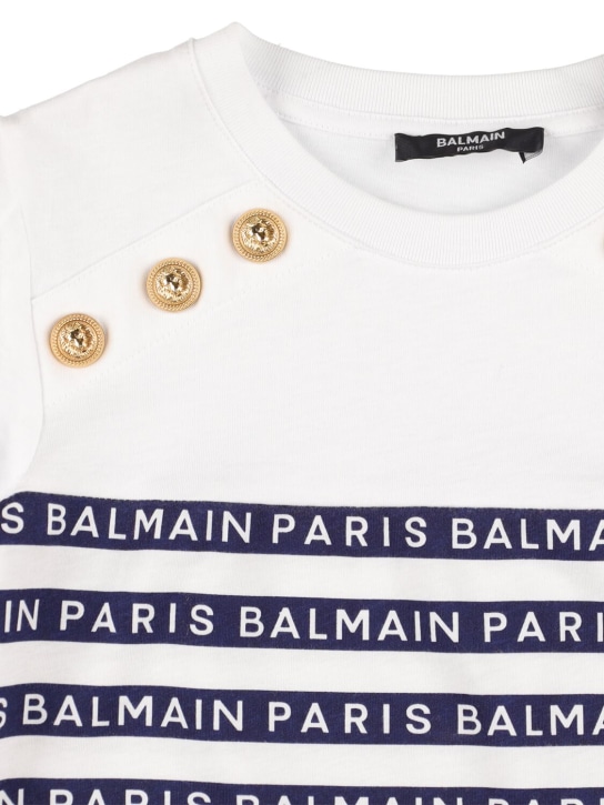 Balmain: T-shirt en jersey de coton biologique - Blanc/Bleu - kids-girls_1 | Luisa Via Roma
