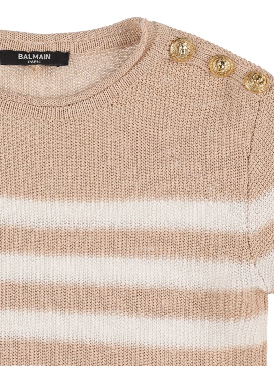 Balmain: Stiped knit cotton sweater - White/Beige - kids-girls_1 | Luisa Via Roma
