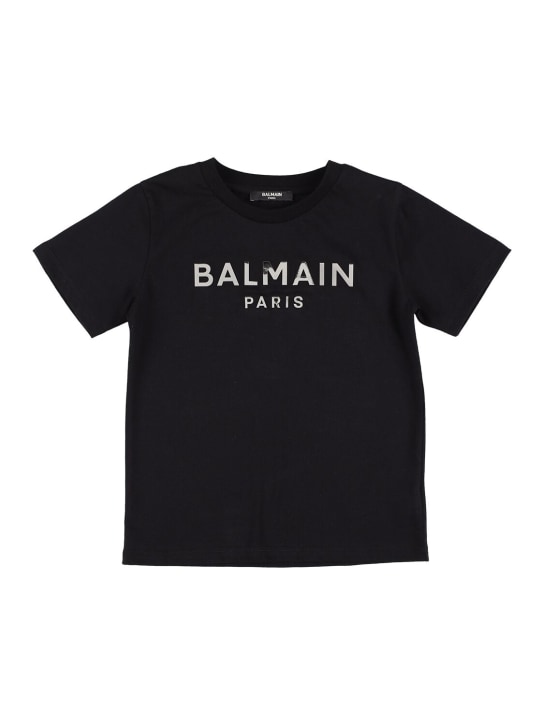 Balmain: T-shirt en jersey de coton biologique - Noir - kids-girls_0 | Luisa Via Roma